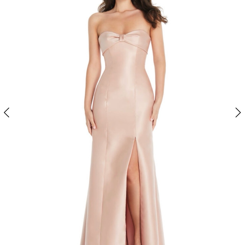 ALFRED SUNG Strapless Blush Pink Satin Gown with Front Slit